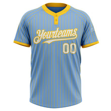 Load image into Gallery viewer, Custom Light Blue Yellow Pinstripe White Two-Button Unisex Softball Jersey