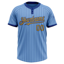 Load image into Gallery viewer, Custom Light Blue Royal Pinstripe Old Gold Two-Button Unisex Softball Jersey