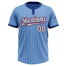 Load image into Gallery viewer, Custom Light Blue Royal Pinstripe White-Red Two-Button Unisex Softball Jersey