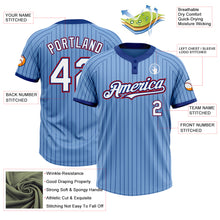 Load image into Gallery viewer, Custom Light Blue Royal Pinstripe White-Red Two-Button Unisex Softball Jersey