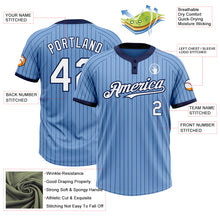 Load image into Gallery viewer, Custom Light Blue Navy Pinstripe White Two-Button Unisex Softball Jersey