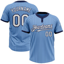 Load image into Gallery viewer, Custom Light Blue Navy Pinstripe White Two-Button Unisex Softball Jersey