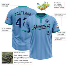 Load image into Gallery viewer, Custom Light Blue Teal Pinstripe Navy-Gray Two-Button Unisex Softball Jersey