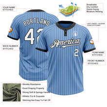 Load image into Gallery viewer, Custom Light Blue Black Pinstripe White Two-Button Unisex Softball Jersey