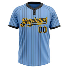 Load image into Gallery viewer, Custom Light Blue Black Pinstripe Gold Two-Button Unisex Softball Jersey