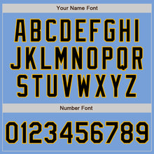 Load image into Gallery viewer, Custom Light Blue Black Pinstripe Gold Two-Button Unisex Softball Jersey