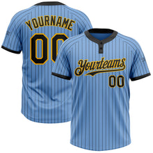 Load image into Gallery viewer, Custom Light Blue Black Pinstripe Gold Two-Button Unisex Softball Jersey
