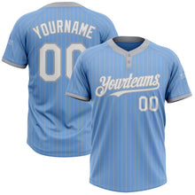 Load image into Gallery viewer, Custom Light Blue Gray Pinstripe White Two-Button Unisex Softball Jersey