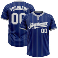 Load image into Gallery viewer, Custom Royal Gray Pinstripe White Two-Button Unisex Softball Jersey