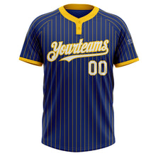 Load image into Gallery viewer, Custom Royal Yellow Pinstripe White Two-Button Unisex Softball Jersey
