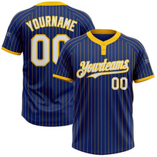 Load image into Gallery viewer, Custom Royal Yellow Pinstripe White Two-Button Unisex Softball Jersey
