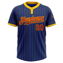 Load image into Gallery viewer, Custom Royal Yellow Pinstripe Red Two-Button Unisex Softball Jersey