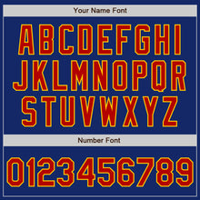 Load image into Gallery viewer, Custom Royal Yellow Pinstripe Red Two-Button Unisex Softball Jersey