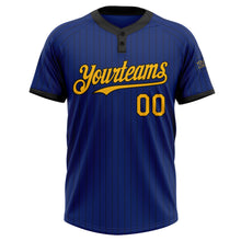 Load image into Gallery viewer, Custom Royal Black Pinstripe Gold Two-Button Unisex Softball Jersey