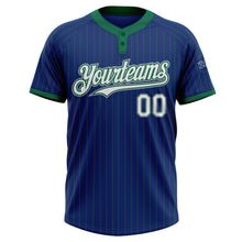Load image into Gallery viewer, Custom Royal Kelly Green Pinstripe White-Gray Two-Button Unisex Softball Jersey