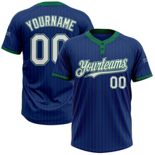Load image into Gallery viewer, Custom Royal Kelly Green Pinstripe White-Gray Two-Button Unisex Softball Jersey