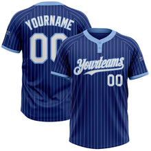 Load image into Gallery viewer, Custom Royal Light Blue Pinstripe White Two-Button Unisex Softball Jersey