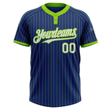 Load image into Gallery viewer, Custom Royal Neon Green Pinstripe White Two-Button Unisex Softball Jersey