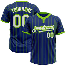Load image into Gallery viewer, Custom Royal Neon Green Pinstripe White Two-Button Unisex Softball Jersey