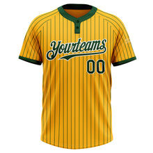 Load image into Gallery viewer, Custom Gold Green Pinstripe White Two-Button Unisex Softball Jersey