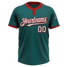Load image into Gallery viewer, Custom Teal Red Pinstripe White Two-Button Unisex Softball Jersey