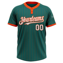 Load image into Gallery viewer, Custom Teal Orange Pinstripe White Two-Button Unisex Softball Jersey