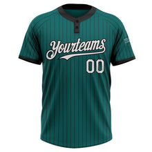 Load image into Gallery viewer, Custom Teal Black Pinstripe White Two-Button Unisex Softball Jersey