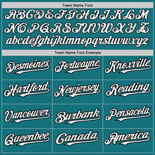 Load image into Gallery viewer, Custom Teal Black Pinstripe White Two-Button Unisex Softball Jersey