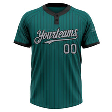 Load image into Gallery viewer, Custom Teal Black Pinstripe Gray Two-Button Unisex Softball Jersey