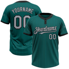Load image into Gallery viewer, Custom Teal Black Pinstripe Gray Two-Button Unisex Softball Jersey