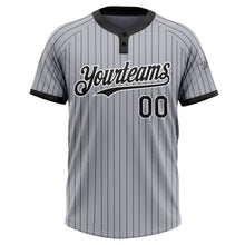 Load image into Gallery viewer, Custom Gray Black Pinstripe White Two-Button Unisex Softball Jersey