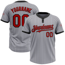 Load image into Gallery viewer, Custom Gray Black Pinstripe Red Two-Button Unisex Softball Jersey