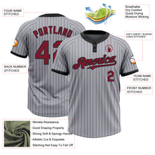 Load image into Gallery viewer, Custom Gray Black Pinstripe Crimson Two-Button Unisex Softball Jersey
