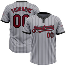 Load image into Gallery viewer, Custom Gray Black Pinstripe Crimson Two-Button Unisex Softball Jersey