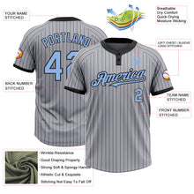 Load image into Gallery viewer, Custom Gray Black Pinstripe Light Blue Two-Button Unisex Softball Jersey