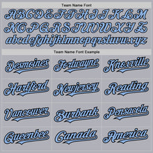 Load image into Gallery viewer, Custom Gray Black Pinstripe Light Blue Two-Button Unisex Softball Jersey