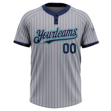 Load image into Gallery viewer, Custom Gray Navy Pinstripe Teal Two-Button Unisex Softball Jersey