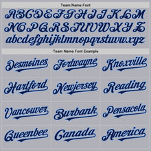 Load image into Gallery viewer, Custom Gray Navy Pinstripe Light Blue Two-Button Unisex Softball Jersey