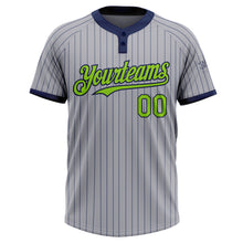 Load image into Gallery viewer, Custom Gray Navy Pinstripe Neon Green Two-Button Unisex Softball Jersey