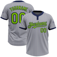 Load image into Gallery viewer, Custom Gray Navy Pinstripe Neon Green Two-Button Unisex Softball Jersey
