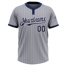 Load image into Gallery viewer, Custom Gray Navy Pinstripe White Two-Button Unisex Softball Jersey