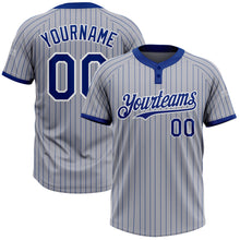 Load image into Gallery viewer, Custom Gray Royal Pinstripe White Two-Button Unisex Softball Jersey