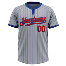 Load image into Gallery viewer, Custom Gray Royal Pinstripe Red Two-Button Unisex Softball Jersey