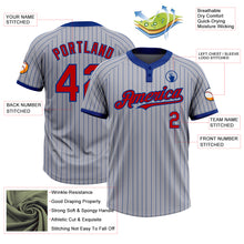 Load image into Gallery viewer, Custom Gray Royal Pinstripe Red Two-Button Unisex Softball Jersey