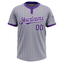 Load image into Gallery viewer, Custom Gray Purple Pinstripe White Two-Button Unisex Softball Jersey