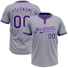 Load image into Gallery viewer, Custom Gray Purple Pinstripe White Two-Button Unisex Softball Jersey
