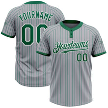 Load image into Gallery viewer, Custom Gray Kelly Green Pinstripe White Two-Button Unisex Softball Jersey