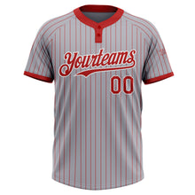 Load image into Gallery viewer, Custom Gray Red Pinstripe White Two-Button Unisex Softball Jersey