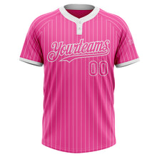 Load image into Gallery viewer, Custom Pink White Pinstripe White Two-Button Unisex Softball Jersey