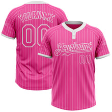 Load image into Gallery viewer, Custom Pink White Pinstripe White Two-Button Unisex Softball Jersey